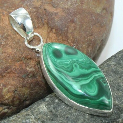 Top Qualità Verde Malachite Taglio Marquise Gemma 925 Argento Sterling Boho - Immagine 1 di 4