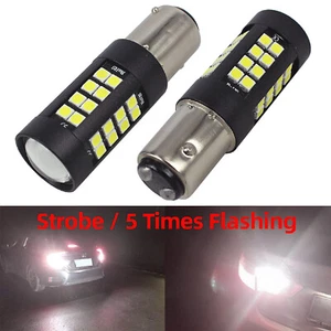 2X NEW 1157 Strobe LED Bulb 5X Flashing Back up 3rd Brake Lights 6K Xenon White - Picture 1 of 7