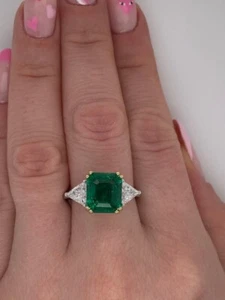 Green Emerald Ring Women Engagement Natural Diamond 0.80 Carat 14k White Gold - Picture 1 of 8