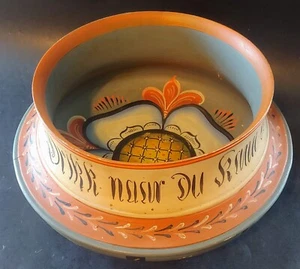 Vtg Bowl Norwegian Rosemaling Turned Wood Ale Handmade & Painted Norway RARE - Picture 1 of 10