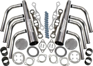 NEW LAKE STYLE HEADER KIT,STRAIGHT,ANGLE PLUG,SBC 265-400,RAT ROD,3 1/2" OUTLET - Picture 1 of 3