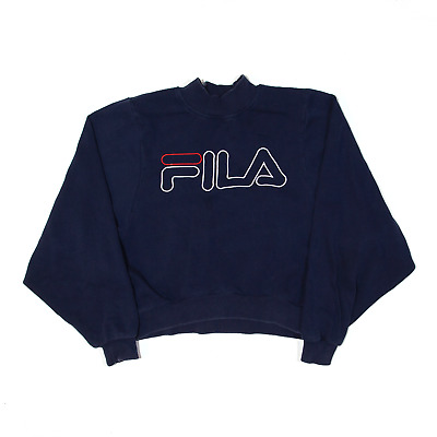 FILA Cropped Navy Blue High Neck Sweatshirt Womens L • 24.08€