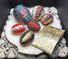 Set Of (6) Handmade Folded Fabric Pine Cone Ornaments & Gold Hangers to Complete