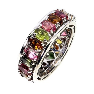 925 Anello Argento Sterling Ovale Tormalina 5x3mm Naturale Gemma Gioielli Size 8 - Immagine 1 di 4