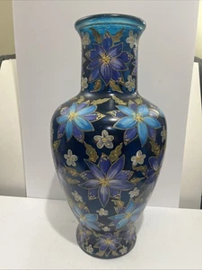 RARE Large Unique Italian Hand Painted Floral Glass Cloisonné Vase 20” T Italy - Picture 1 of 12