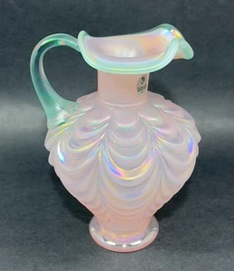 Vtg Fenton Drapery Art Glass Pitcher Pink Champagne Iridescent Opalescent Drape - Picture 1 of 21