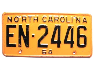 1964 NORTH CAROLINA NC LICENSE PLATE TAG, EN-2446, ORIGINAL, VINTAGE, USED - Picture 1 of 6