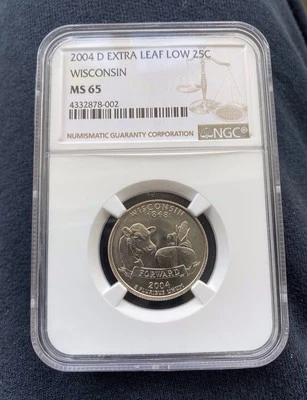 2004-D WISCONSIN EXTRA LOW LEAF STATEHOOD 25c ERROR NGC MS 65 - Image 1 of 2