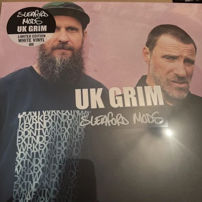 SLEAFORD MODS-LP UK GRIM-LTD EDITION WHITE VINYL +A SIGNED 12” X 12” PRINT-M/SLD - Image 1 of 4