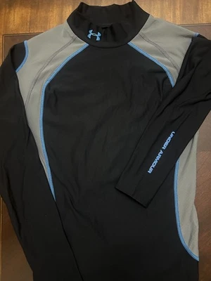 Under Armour Mujer Gris-Negro Azul Simulado Cuello Tortuga Engranaje Frío Compresión Mediano  Foto 1 de 4