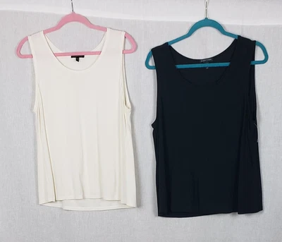 Eileen Fisher Tank Top Womens Large White Black 100% Silk Sleeveless Lot Of 2 - Image 1 of 4
