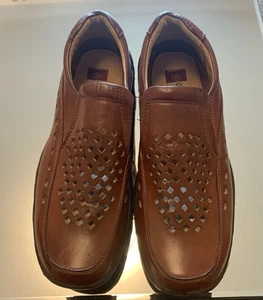 Cushion Walk Slip On Dark Tan Leather Shoes Mens Cushion Walk Comfort - Picture 1 of 8