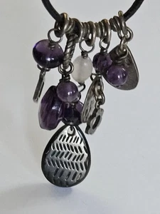Retired Silpada Sterling Silver Amethyst Necklace Charm .925 Leather 18-20" - Picture 1 of 6