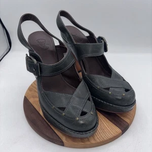 Frye Goldie Slingback Block klobiger Absatz Sandale Vintage Schnalle selten grün Leder 8M - Bild 1 von 13
