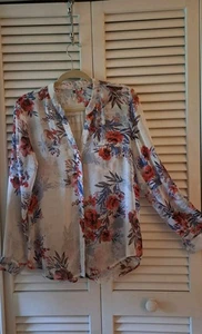 Kut from the Kloth Women’s M Floral Chiffon Button Up Semi Sheer Long Sleeve Top - Picture 1 of 12