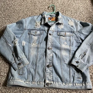 Rolling Paper Men's Distressed Acid Wash Denim Jacket Tag Size XL Fits Large - Picture 1 of 9