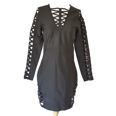 Venus Black Dress Size M Strappy Cut-out Bodycon Sexy Corset Goth Witchy Lattice - Image 1 of 4