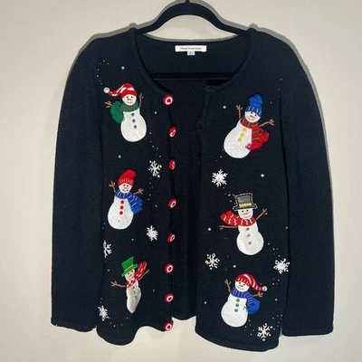 Cardigã Mercer Street botão frontal boneco de neve feio Natal férias suéter GG - Imagem 1 de 4