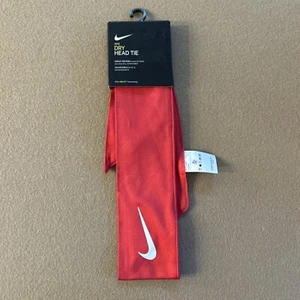 Nike DRI FIT Head Tie Headband Red W/white Swoosh Tennis Badminton Pickleball - Picture 1 of 3
