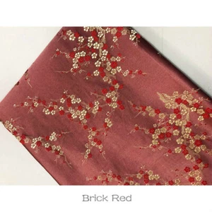 Chinese Damask Fabric Plum Blossom Faux Silk Jacquard Brocade Cloths By Metre - Picture 1 of 31