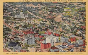 Postal UT: vista aérea, Salt Lake City, Utah, lino vintage, sin publicar - Imagen 1 de 2
