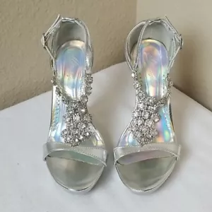 Michaelangelo Bling Silver Heels Sandals Size 6 - Picture 1 of 9