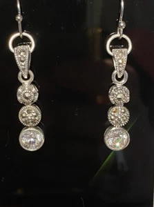 Marcasite Cubic Zirconia sterling silver vintage style drop earrings Hand Set - Imagen 1 de 5