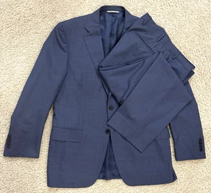 CANALI 1934 silver label 2 piece suit US 40R EU 50R blue check 100% wool 34x30 - Picture 1 of 23