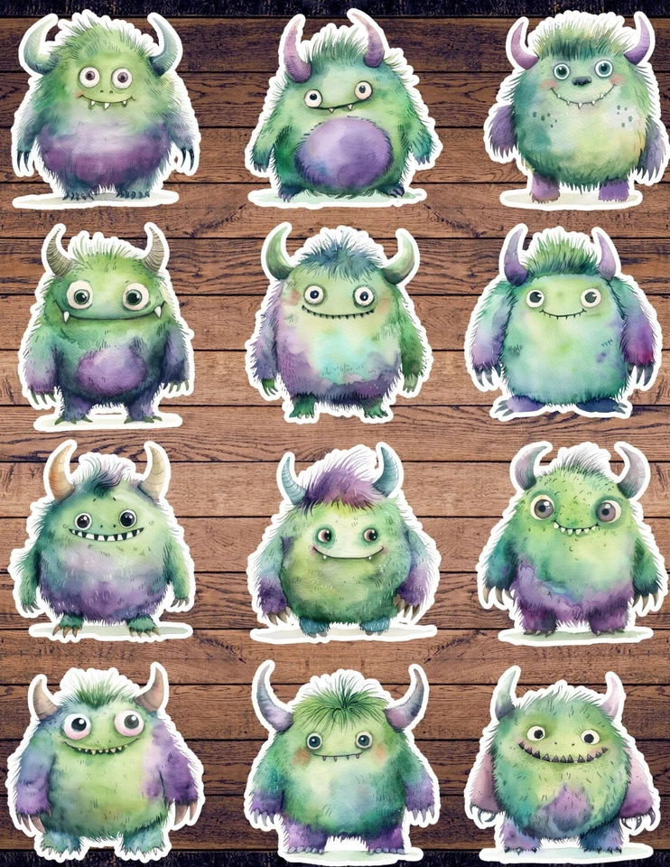 Juego de pegatinas de vinilo troqueladas verde púrpura monstruo álbum de recortes computadora portátil botella de agua  Foto 1 de 1