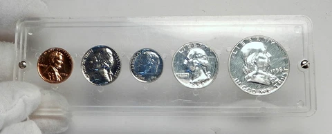 1958 UNITED STATES US Half Dollar Quarter Dime PFLike 5 Coin Set 3 Silver i79878 Cover