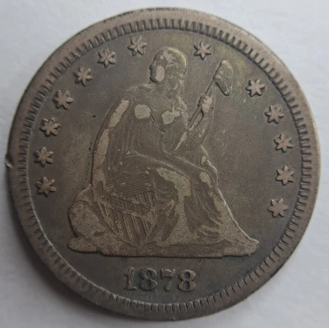 1878 CC Seated Liberty Quarter VF Very or XF EF Extremely Fine 90% Silver 25c Cover