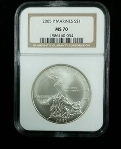 2005-P Marines S$1 Commemorative Silver Dollar NGC MS70 #9358 - Picture 1 of 3