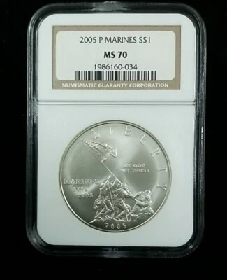 2005-P Marines S$1 Commemorative Silver Dollar NGC MS70 #9358 - Image 1 of 3