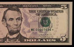 $5 2013 GEM CU Star Federal Reserve Note ME00007636* SINGLE RUN ISSUE 640K print - Picture 1 of 3