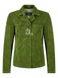 Klassischer Blazer-Stil Kastenknopf-Jacke Damen limettengrün Wildleder Jennifer - Bild 1 von 5