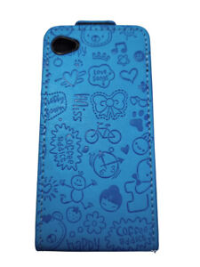 Leather Flip Case Turqoise Blue wth Embossed Motifs for iPhone 4 Overstock Item 