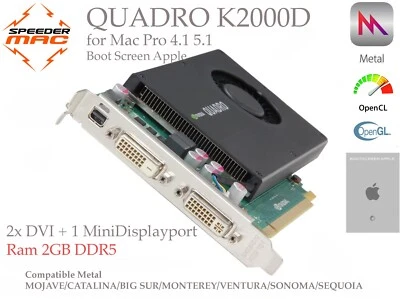  Nvidia Quadro K2000D 2GB DDR5 Mac Pro 4.1 5.1 Metal Mojave Sonoma Sequoia - Immagine 1 di 4