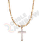 Men Stainless Steel Necklace Cz Cross Cuban Gold Chain Silver Pendant 18-36 #p53