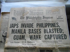 THE PHILADELPHIA INQUIRER 9 DECEMBER 1941 JAPANESE INVADE PHILLIPPINES - Picture 1 of 8