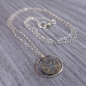 Compass Face Pendant Necklace Vintage NSEW Collectible Jewelry - Picture 1 of 6