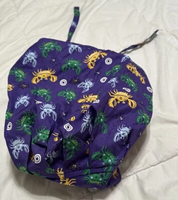 Mardi Gras Celebration Euro Chef Surgical Scrub Hat Cap Handmade Crab Purple - Image 1 of 4