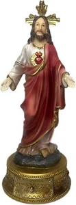 Estatua religiosa del Sagrado Corazón con base dorada decorativa, 9 pulgadas de alto, rojo y blanco - Imagen 1 de 2
