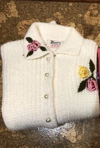Thrifting Vintage 1950's bulky knit cardigan sweater Small figure waist - Picture 1 of 3