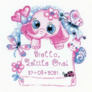 DIY Riolis Hello Little One Pink Birth Record Counted Cross Stitch Kit 6x6 - Picture 1 of 3