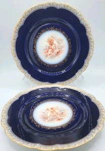 France William Guerin & Co. Cobalt Gilt Cherub Luncheon Plates 8.5" Scalloped... - Picture 1 of 18