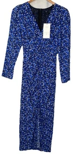 NWT ZARA Women’s Maxi slip Dress Blue Floral vneck pullover 3/4 Sleeve Small - Picture 1 of 13