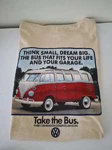 Men's T-Shirt Cotton Volkswagon VW Beige L Official "Think Small" Logo 60' Bus - Picture 1 of 8