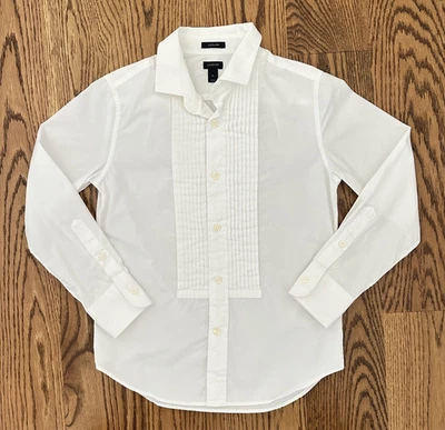 Boys 8 Crewcuts Ludlow Shirt Formal Tuxedo Pleats ButtonUp White Occasion Suit - Image 1 of 4