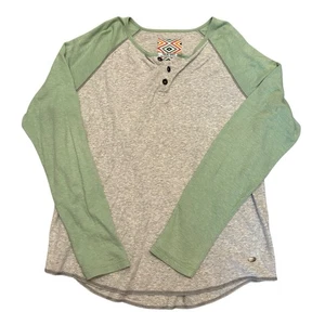 T-shirt uomo True Grit manica lunga Raglan Henley grigio e verde taglia XL - Foto 1 di 5