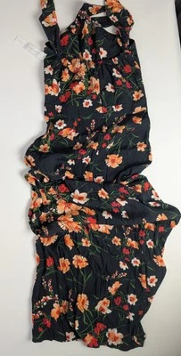 Flynn Skye Women's Floral Halter Maxi Dress Black Orange Red Size L Made in USA - Image 1 of 4